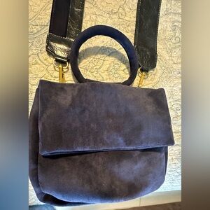 Anthropologie Navy Blue Blake Wide Strap Suede Crossbody Bag